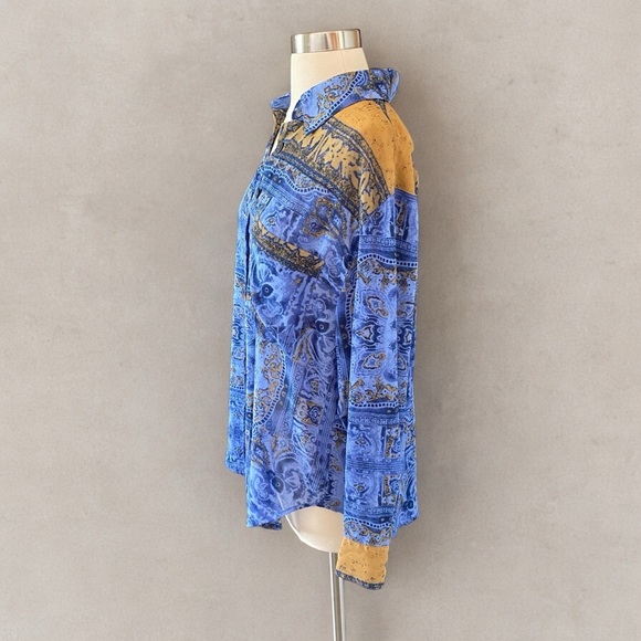 Coastal Semi Sheer Printed Long Sleeve Button Down Blouse - Picture 6 of 12